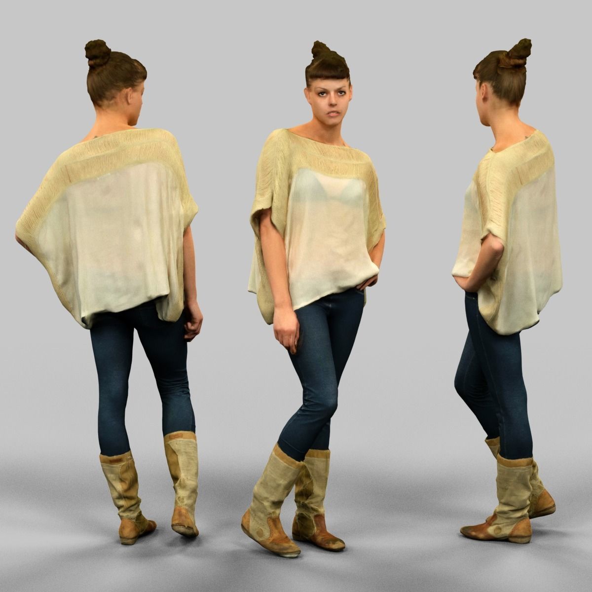 6 casual clothed girls Low-poly 3D model_6