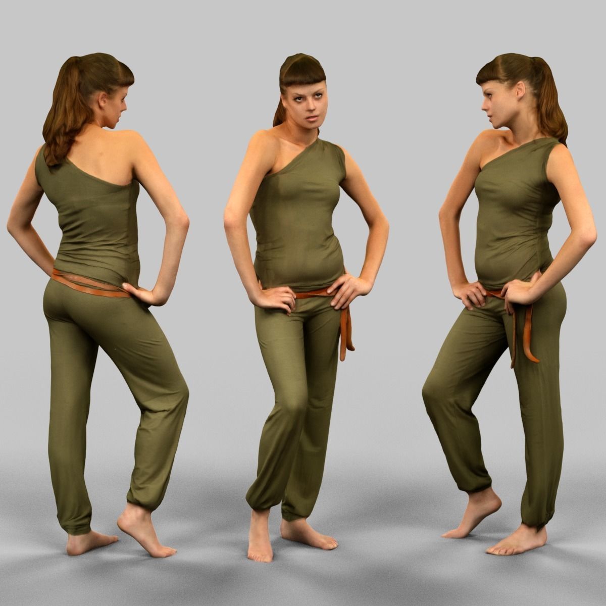 6 casual clothed girls Low-poly 3D model_8