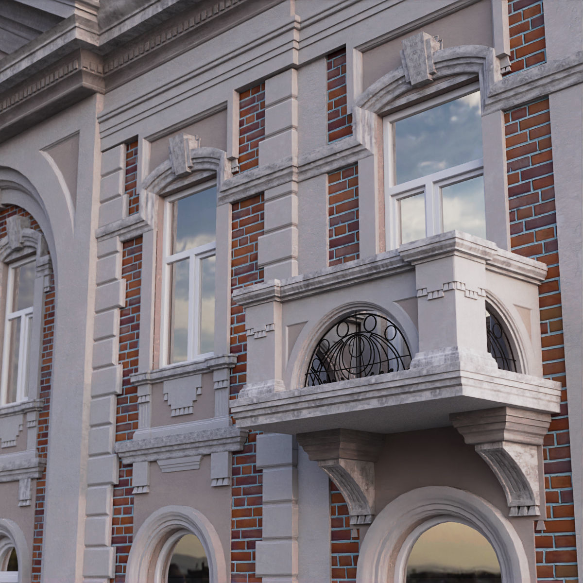 European Building facade 01 3D model_2