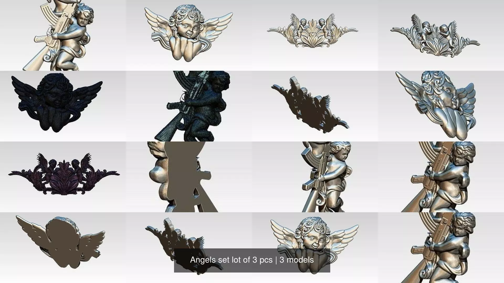 Angels set lot of 3 pcs 3D Model Collection_0