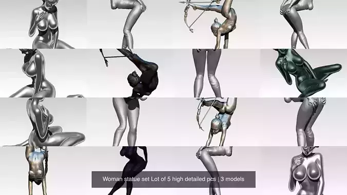 Woman statue set Lot of 5 high detailed pcs 3D Model Collection