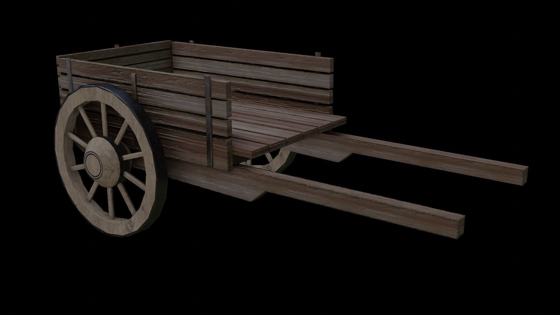 Wooden Cart  Middle Ages Low-poly 3D model_3