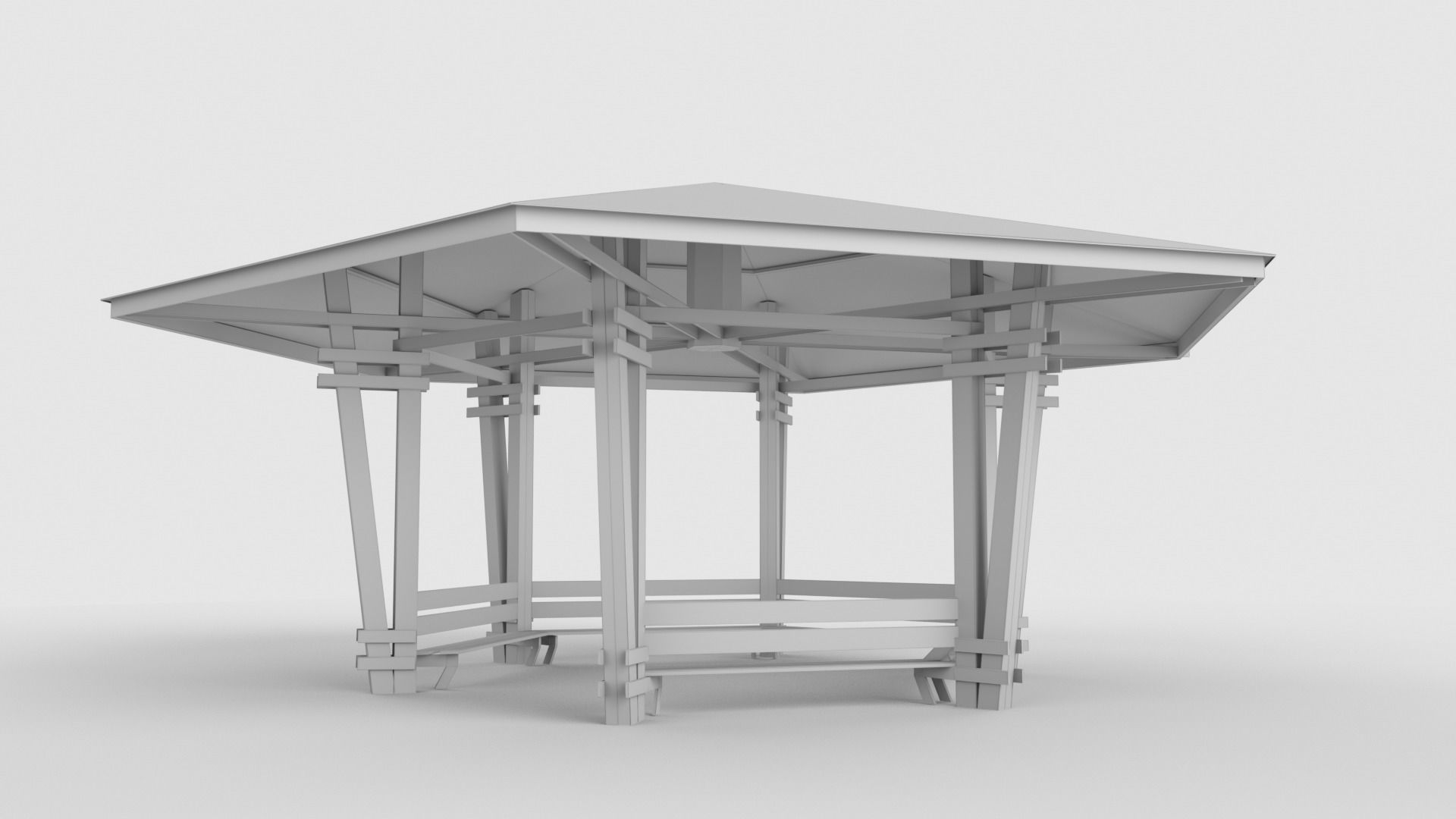 Wooden Pavilion Low-poly 3D model_4