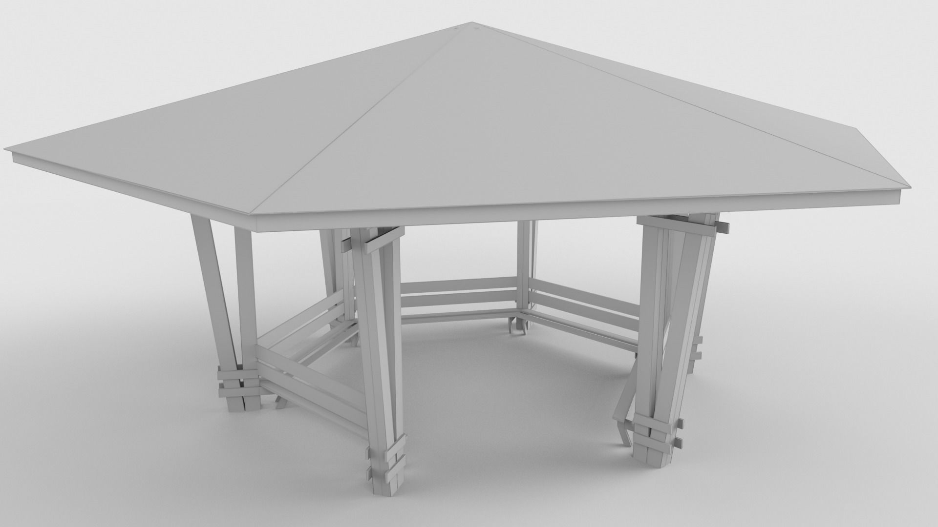 Wooden Pavilion Low-poly 3D model_5