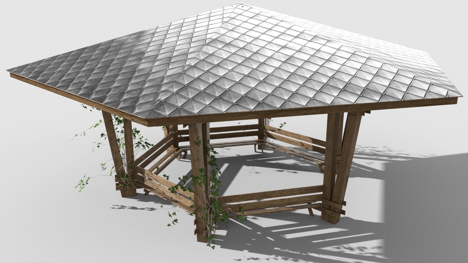 Wooden Pavilion Low-poly 3D model_2