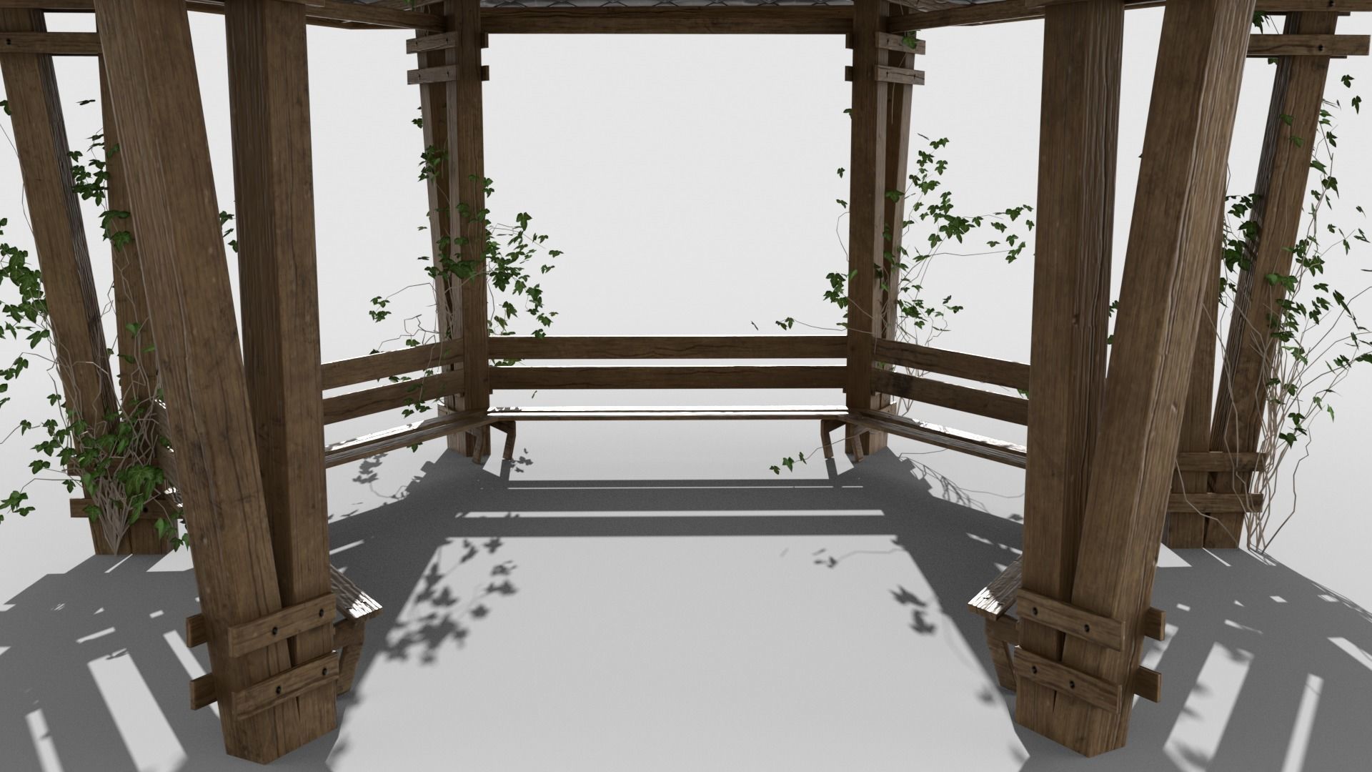 Wooden Pavilion Low-poly 3D model_3