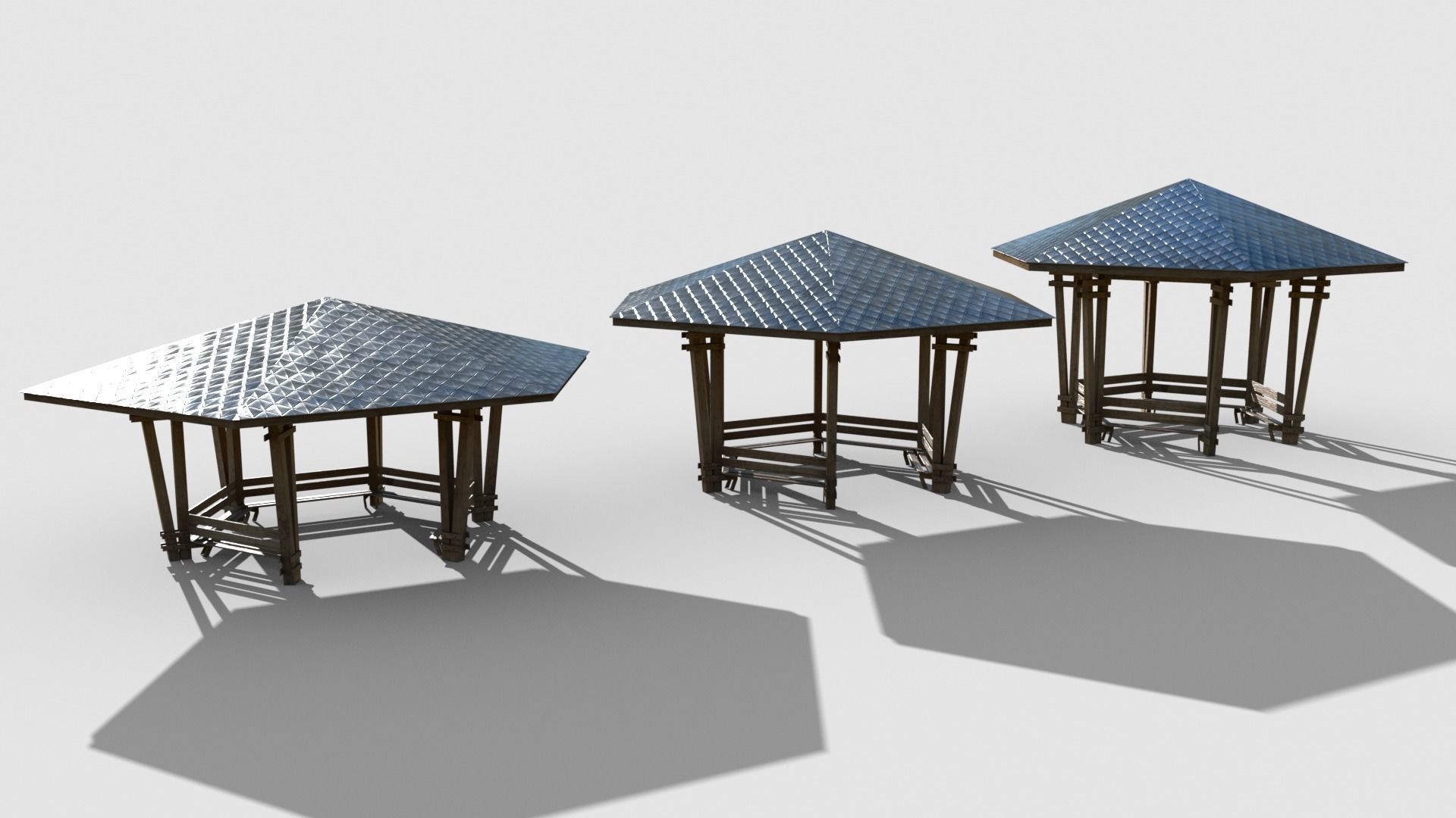 Wooden Pavilion Low-poly 3D model_1