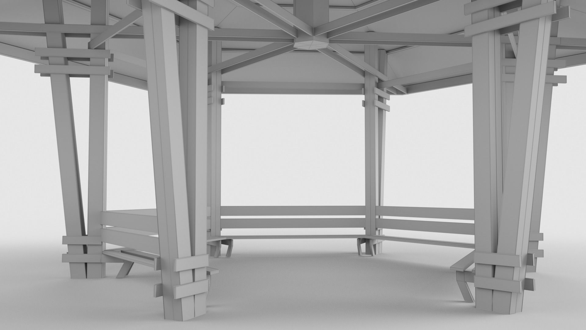 Wooden Pavilion Low-poly 3D model_6