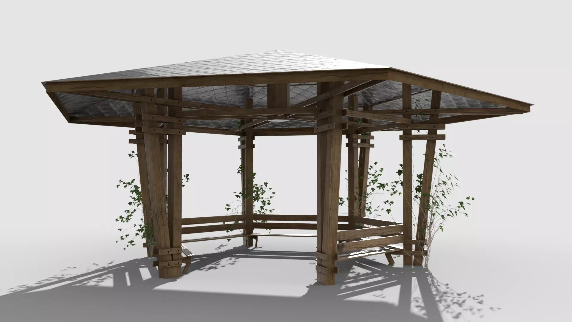 Wooden Pavilion Low-poly 3D model_0