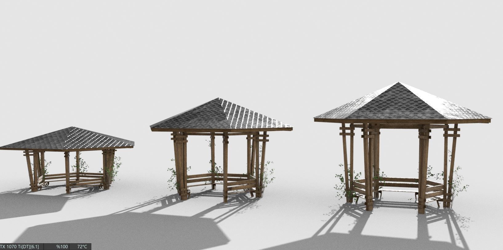 Wooden Pavilion Low-poly 3D model_9