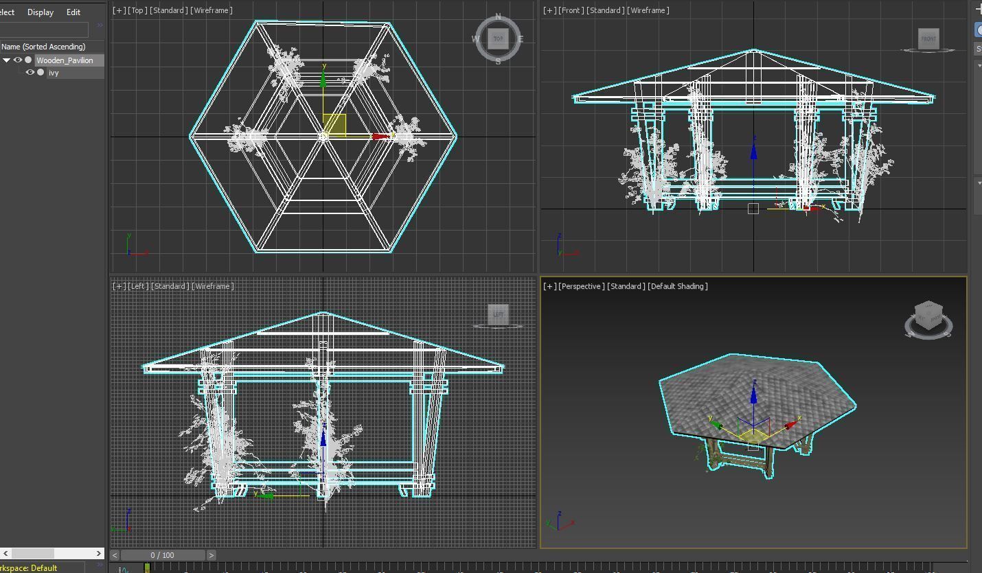Wooden Pavilion Low-poly 3D model_8