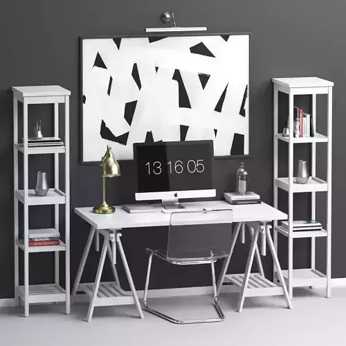 Workplace set desk with bookshelves and shelves 3D model