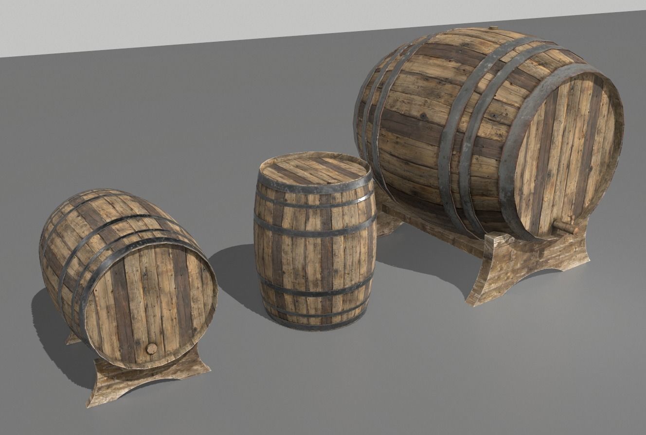 Old Wooden Barrels 3 Low-poly 3D model_3