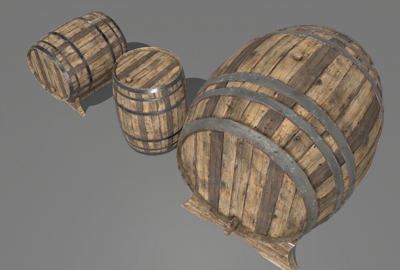 Old Wooden Barrels 3 Low-poly 3D model_5