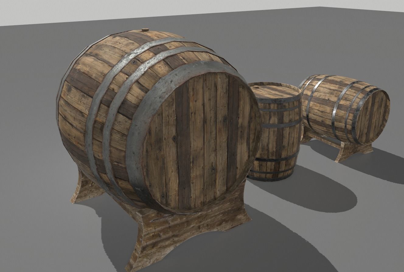 Old Wooden Barrels 3 Low-poly 3D model_4