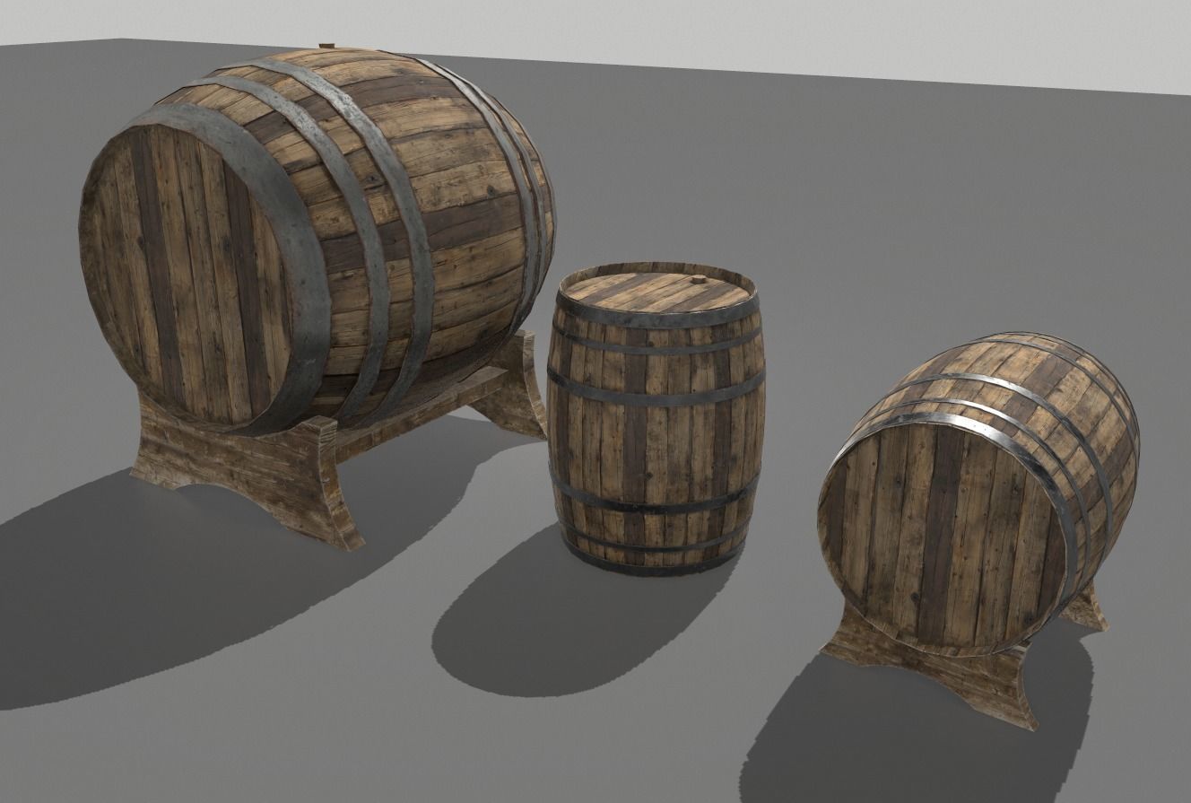 Old Wooden Barrels 3 Low-poly 3D model_2