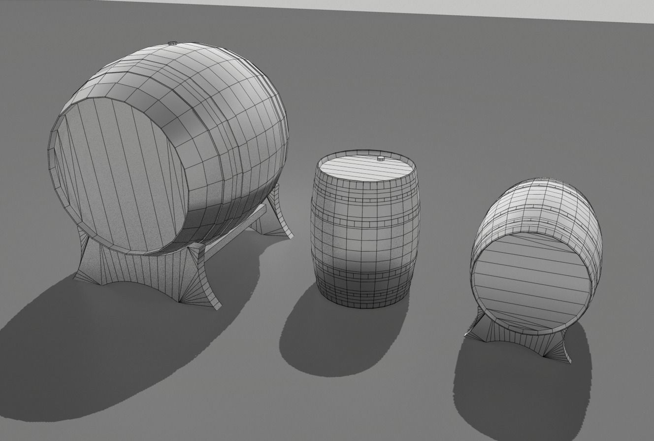 Old Wooden Barrels 3 Low-poly 3D model_7