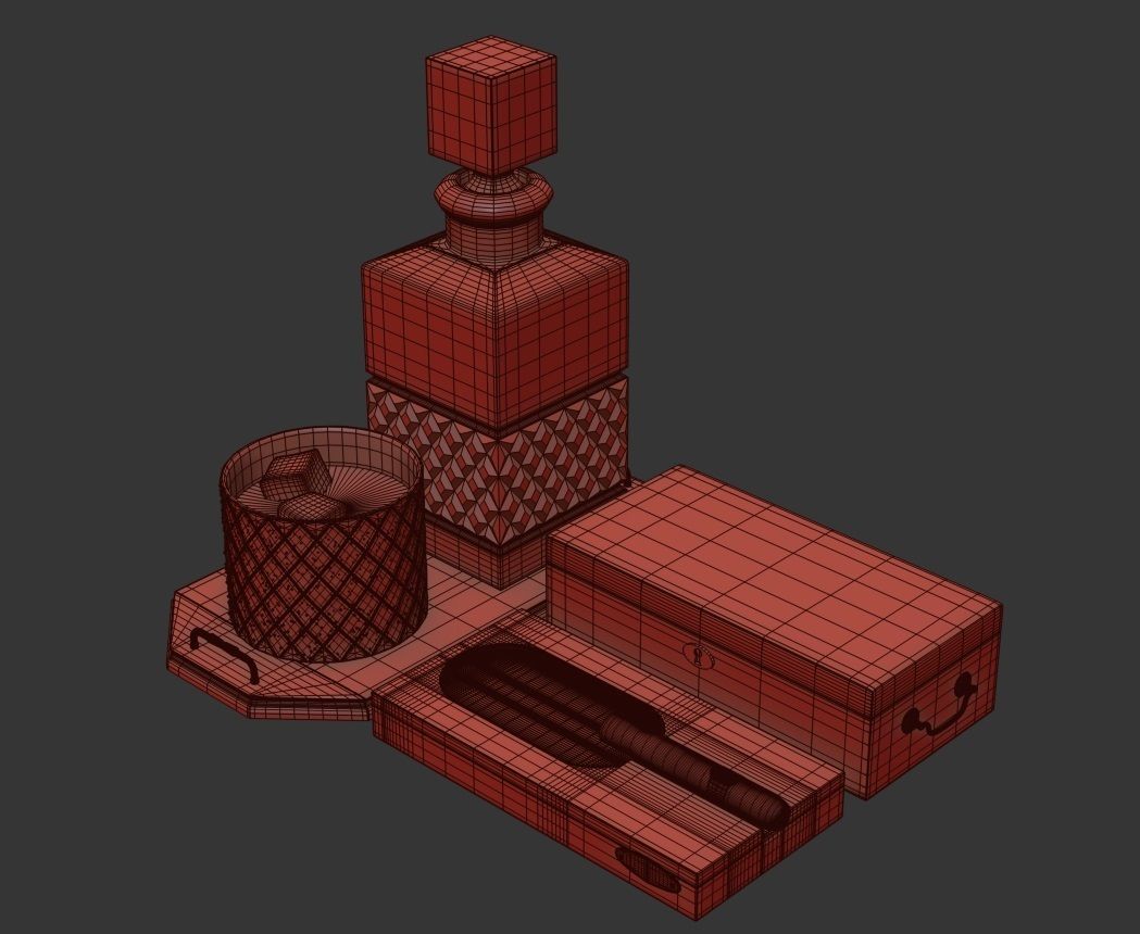 whiskey set with cigar 3D model_4
