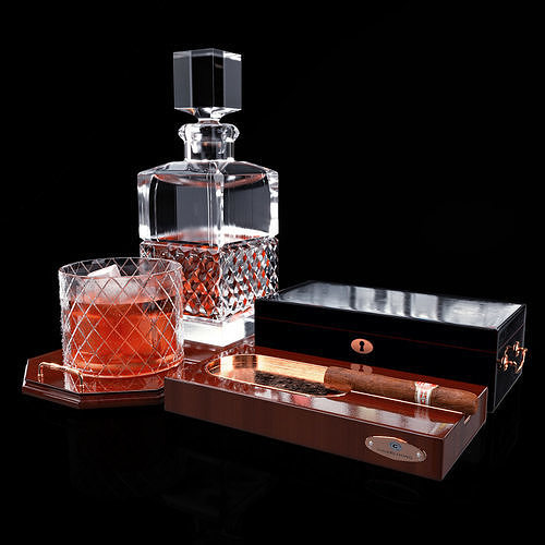 whiskey set with cigar 3D model