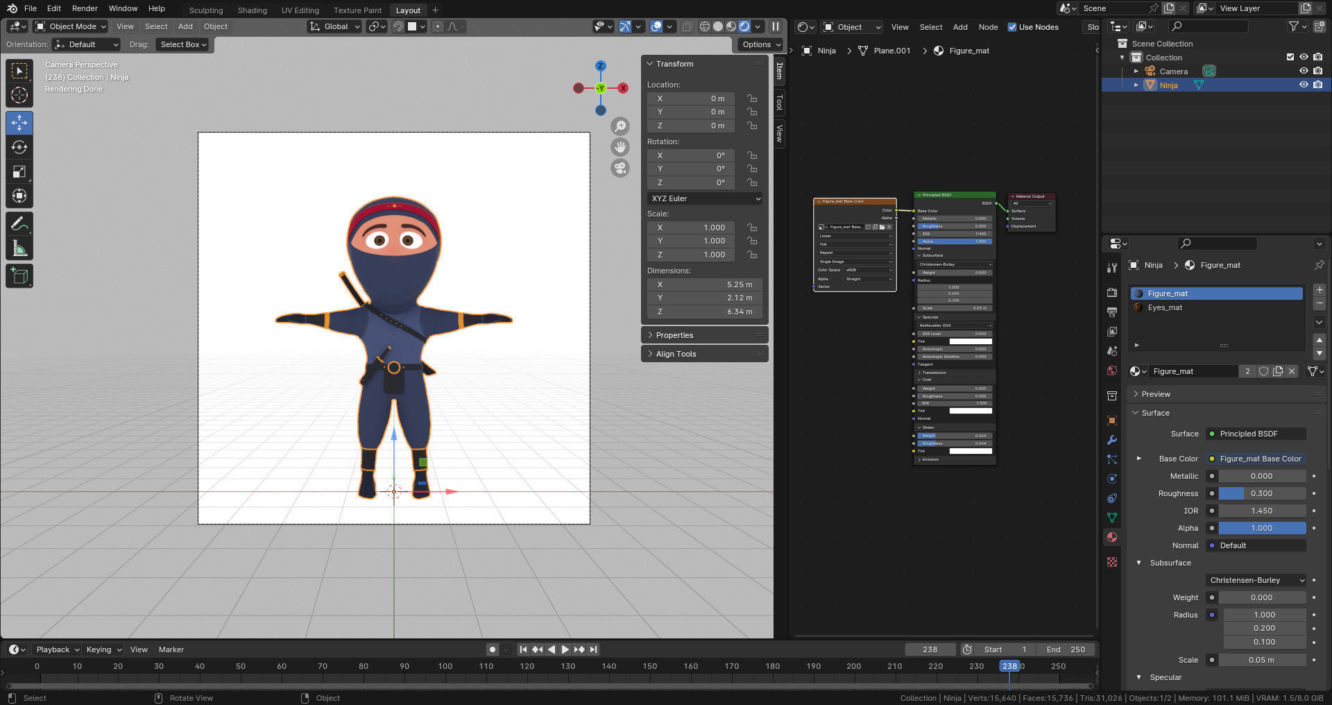 Ninja Cartoon Warrior Character Low-poly 3D model_3