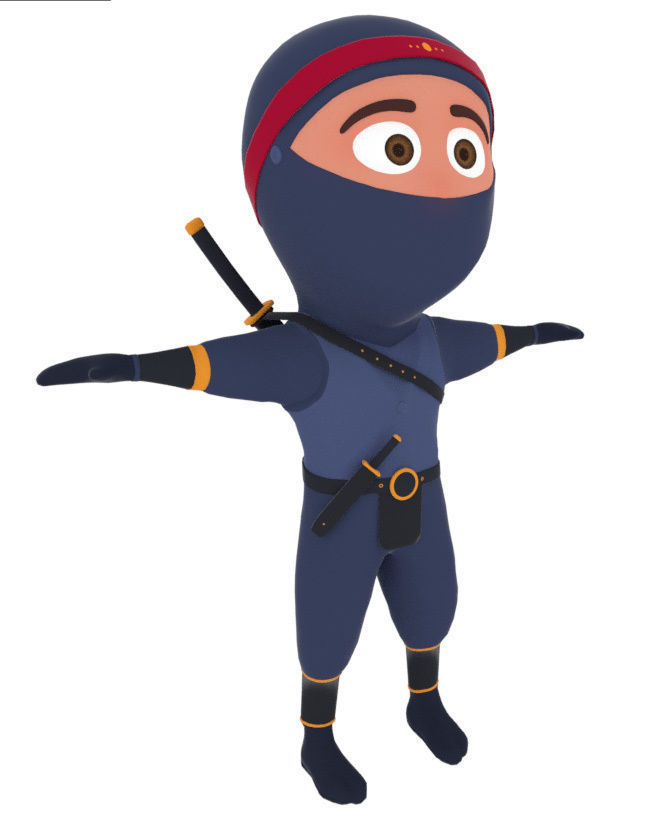 Ninja Cartoon Warrior Character Low-poly 3D model_1