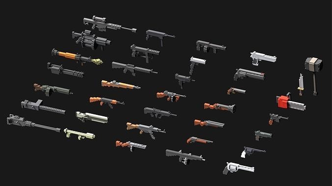 Voxel Weapons Mega Pack Low-poly 3D model