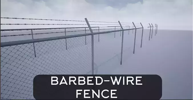 Lowpoly Modular Barbed Wire Fence Low-poly 3D model