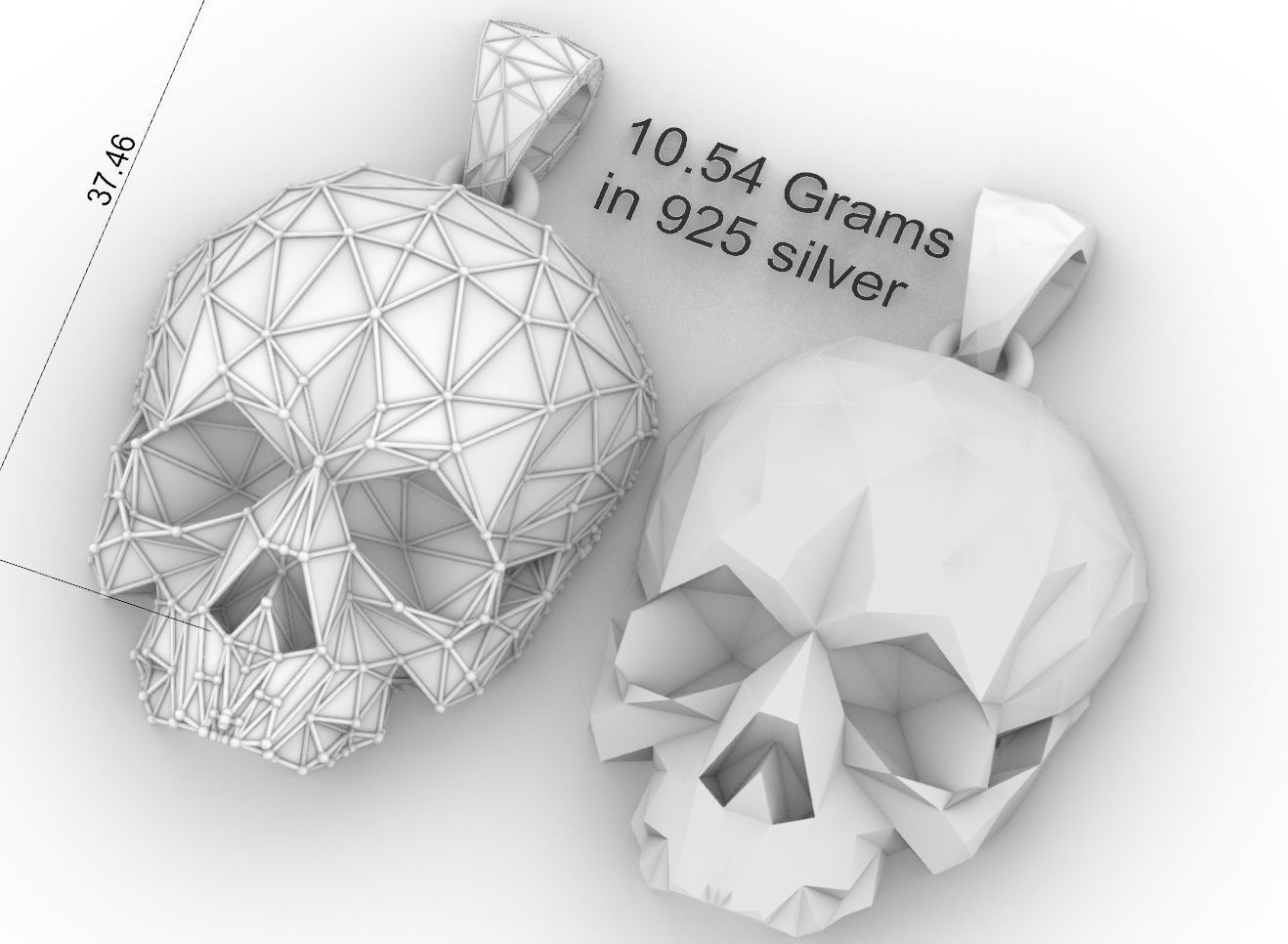 skull pendant lwo poly  3D print model_2