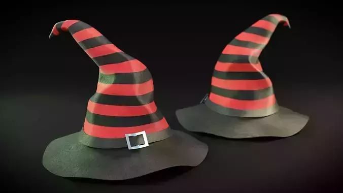 PBR witches hat in black leather red stripes and belt buckle