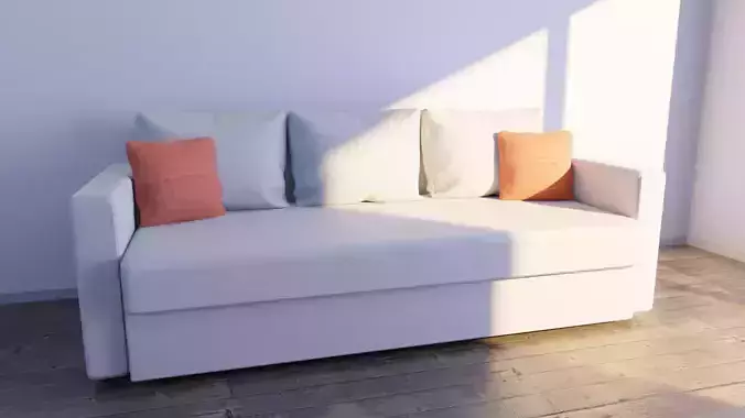 SofaFriheten sofa with orange pillows