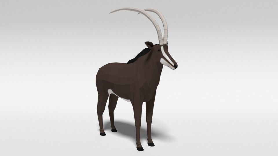 Low Poly Cartoon Sable Antelope Low-poly 3D model_6