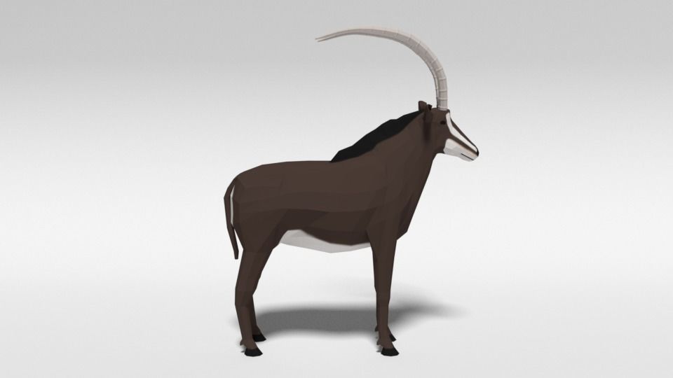 Low Poly Cartoon Sable Antelope Low-poly 3D model_5