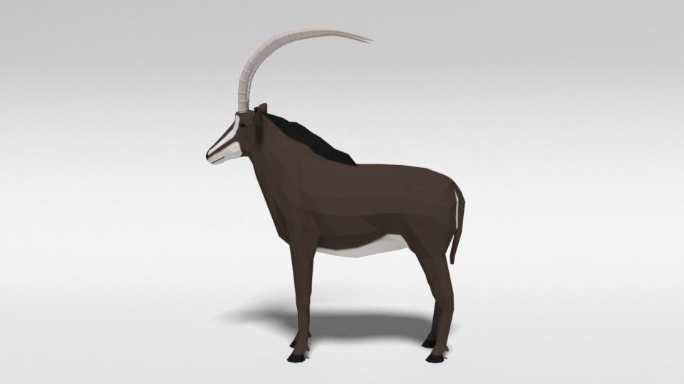Low Poly Cartoon Sable Antelope Low-poly 3D model_1