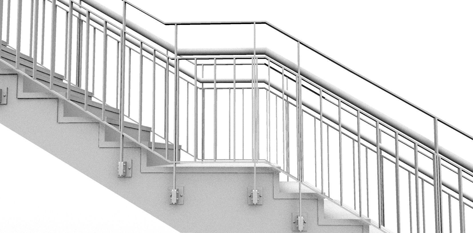 Architectural Staircase with Steel Handrail and Steel Guard 3D model_3