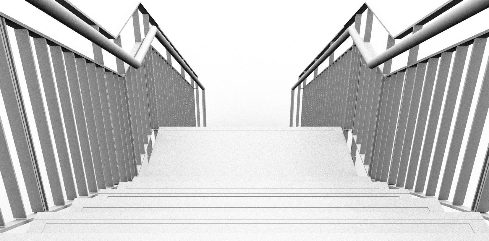 Architectural Staircase with Steel Handrail and Steel Guard 3D model_4