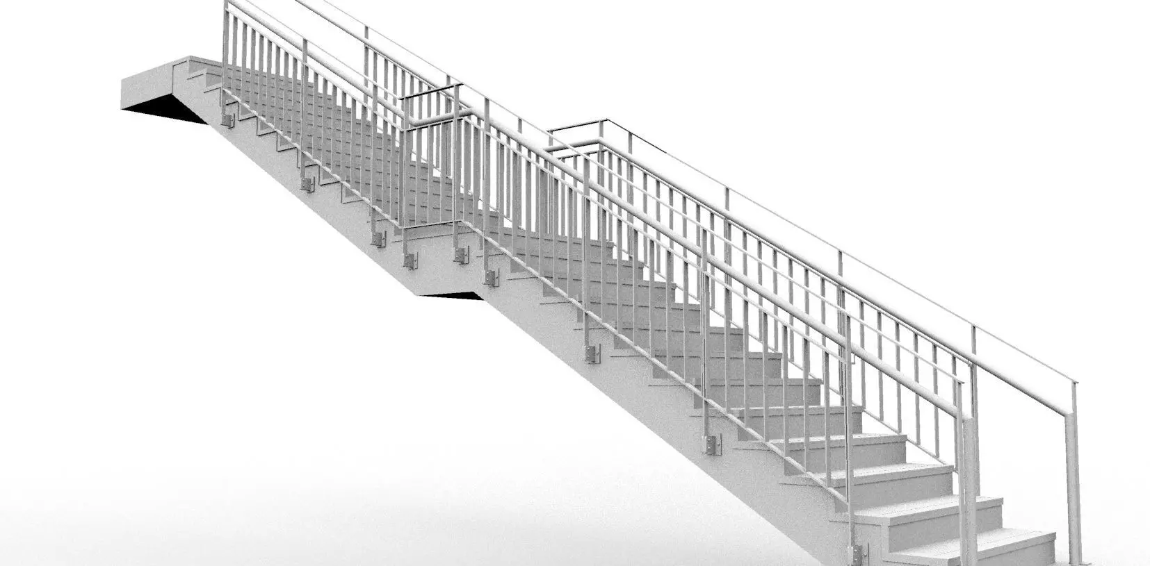 Architectural Staircase with Steel Handrail and Steel Guard 3D model_0