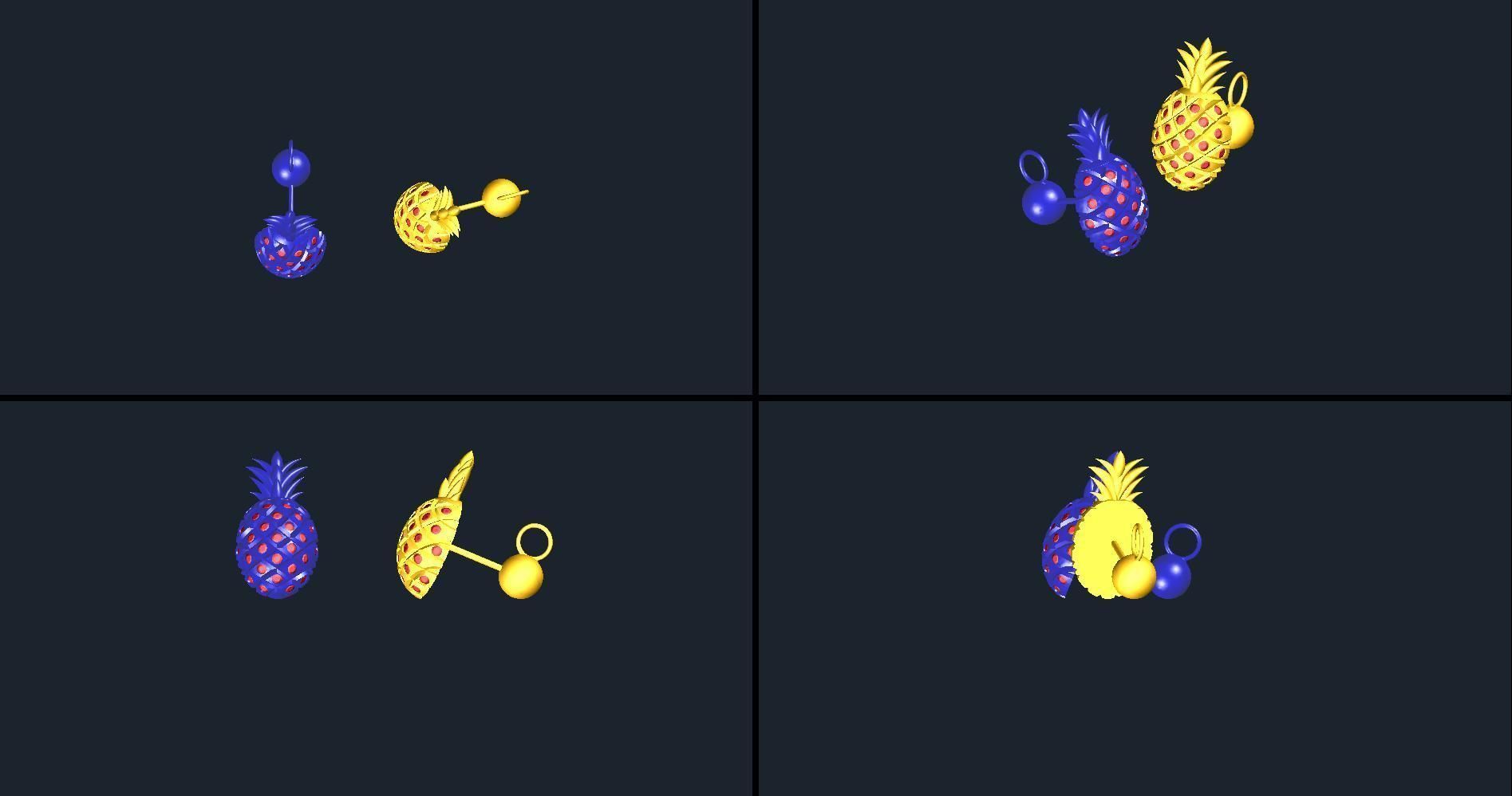 arete pina pineapple earring 3D model_4