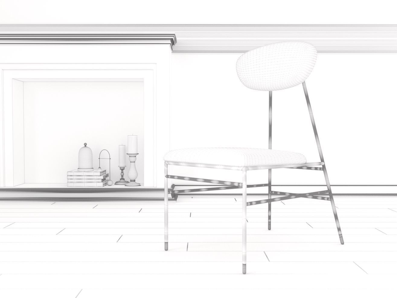 Chair modern dining in tan leather 3D model_1