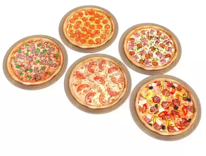 5 Pizza pack Low-poly 3D model