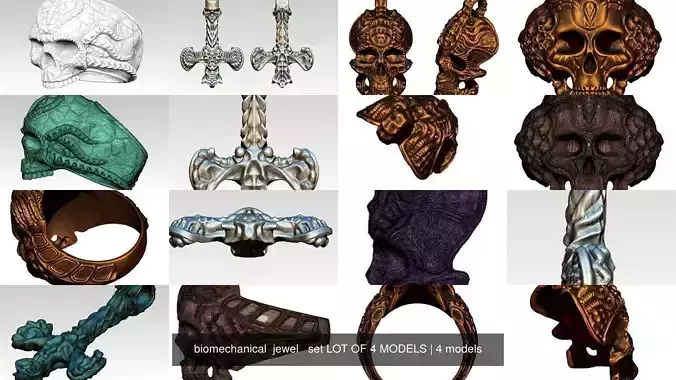 biomechanical  jewel   set LOT OF 4 MODELS 3D Model Collection
