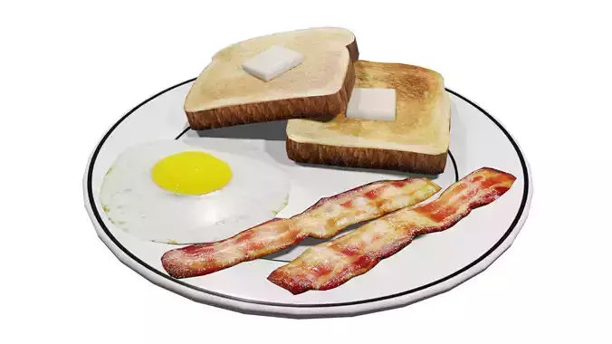 Plate of Breakfast Low-poly 3D model