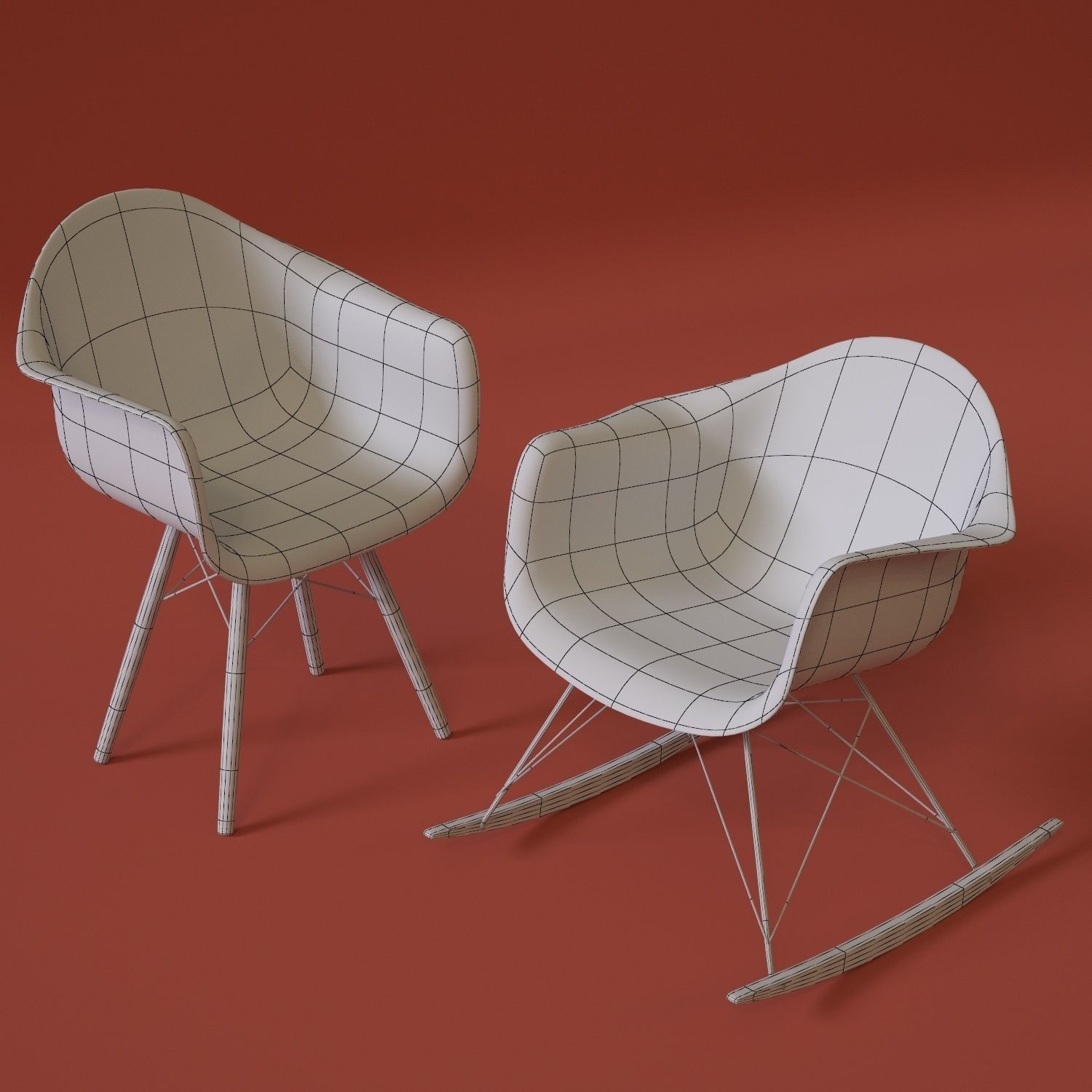 White and Yellow Chairs Low-poly 3D model_1
