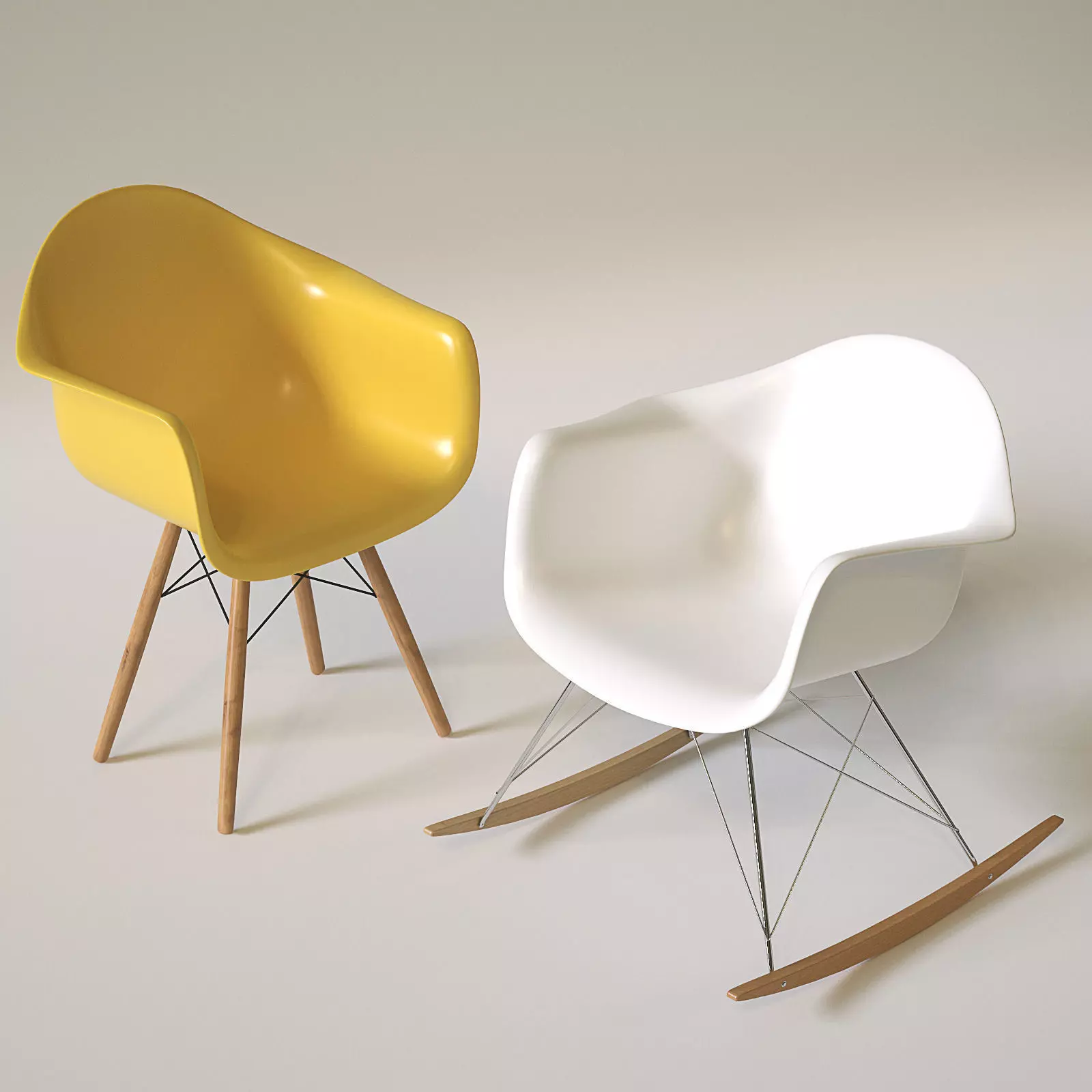 White and Yellow Chairs Low-poly 3D model_0