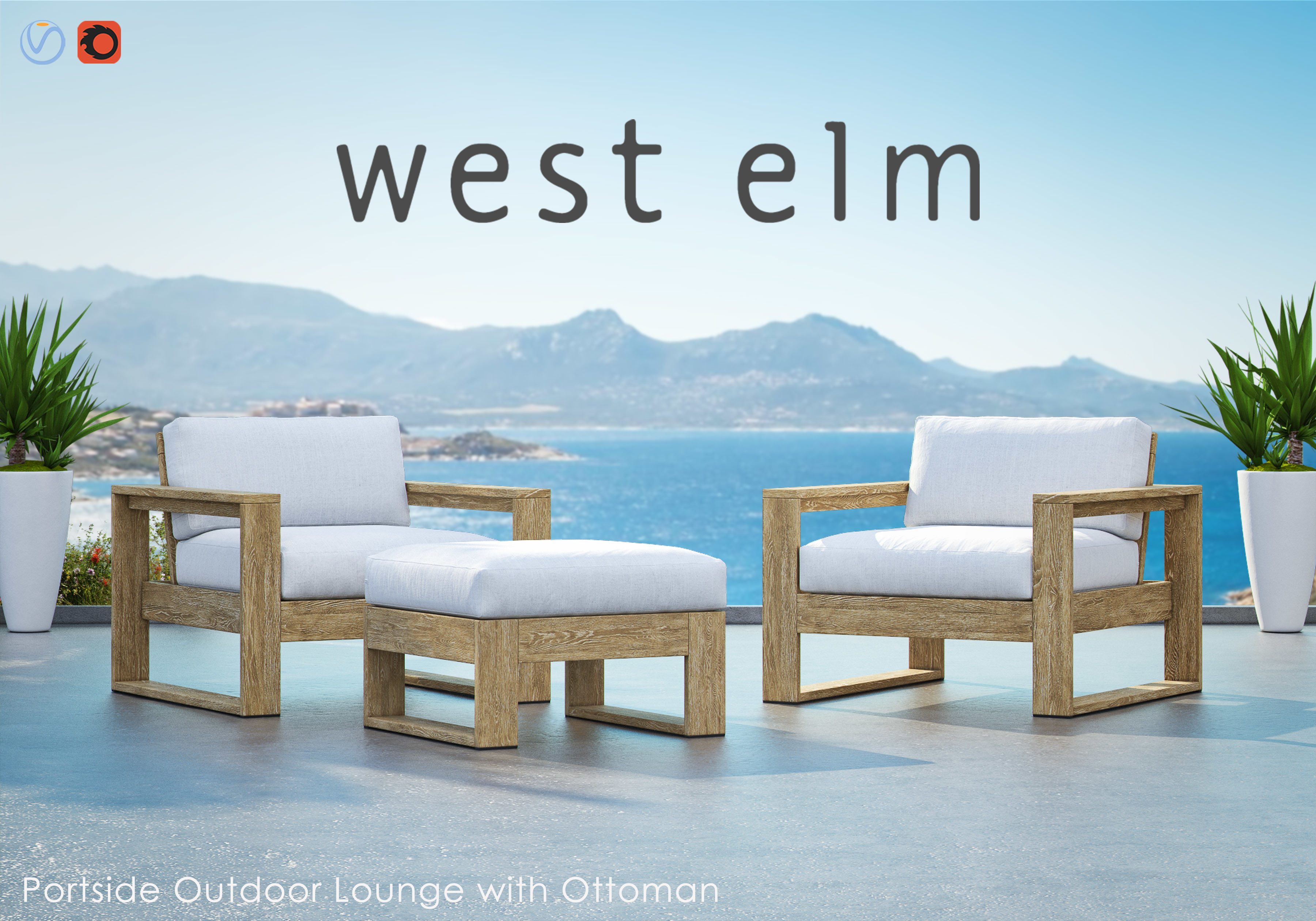 WEST ELM PORTSIDE Outdoor Lounge Chair with Ottoman 3D model CGTrader