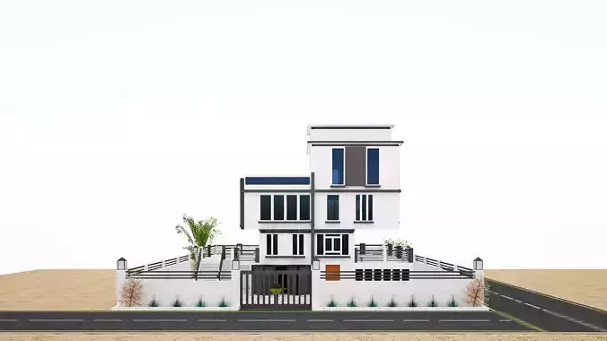 Low Poly Exterior house on deserted street