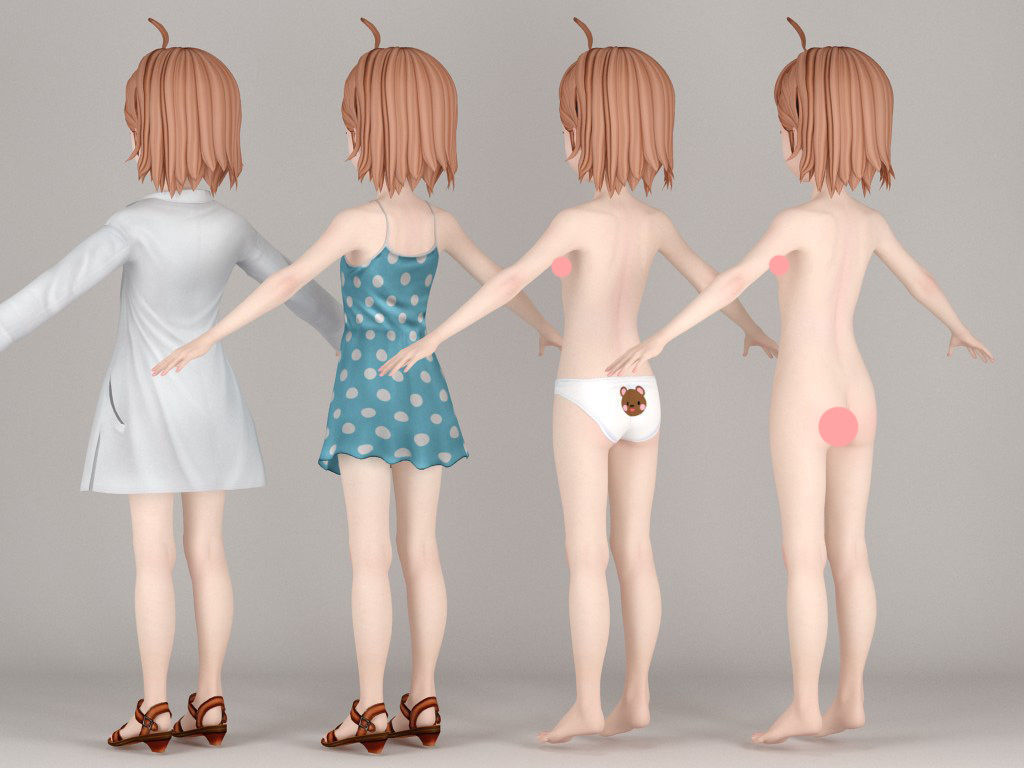 T pose rigged model of Last Order anime girl 3D model_7