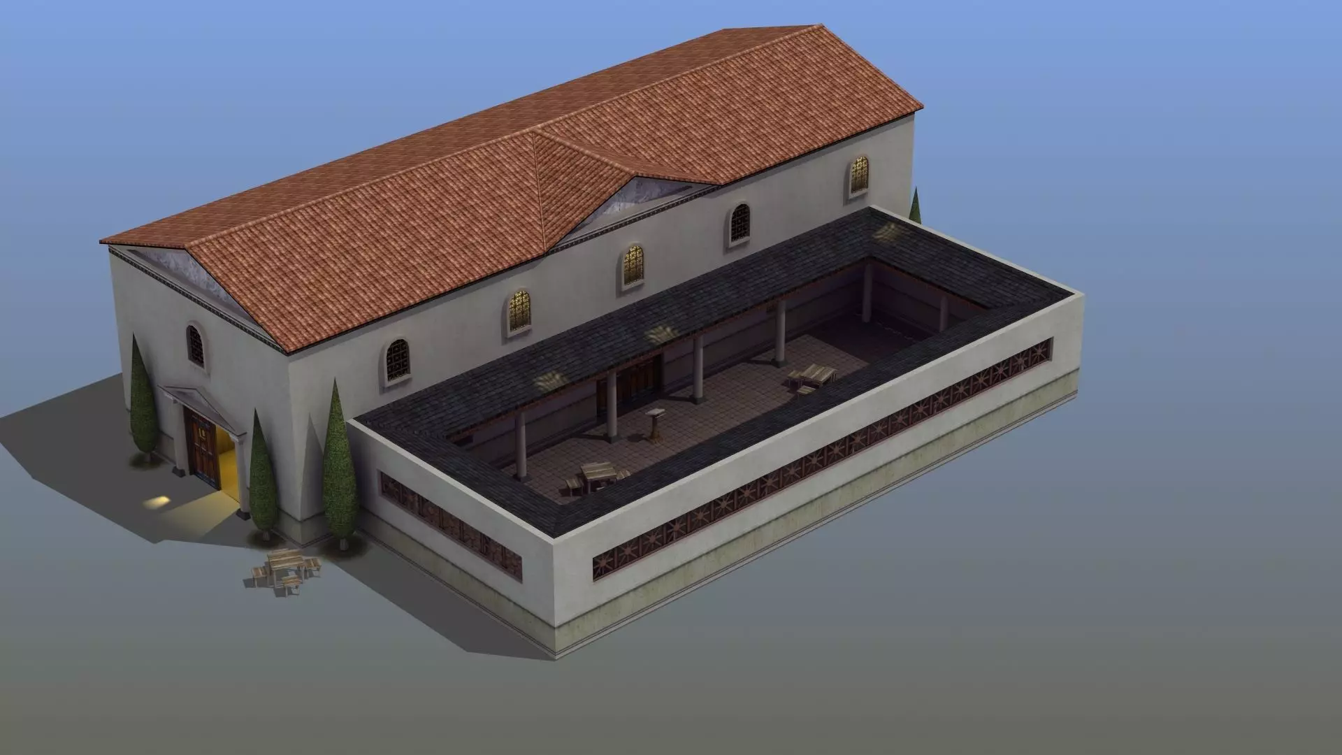 Ancient School Building 3D model_0