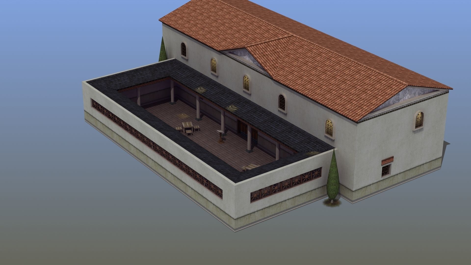 Ancient School Building 3D model_2