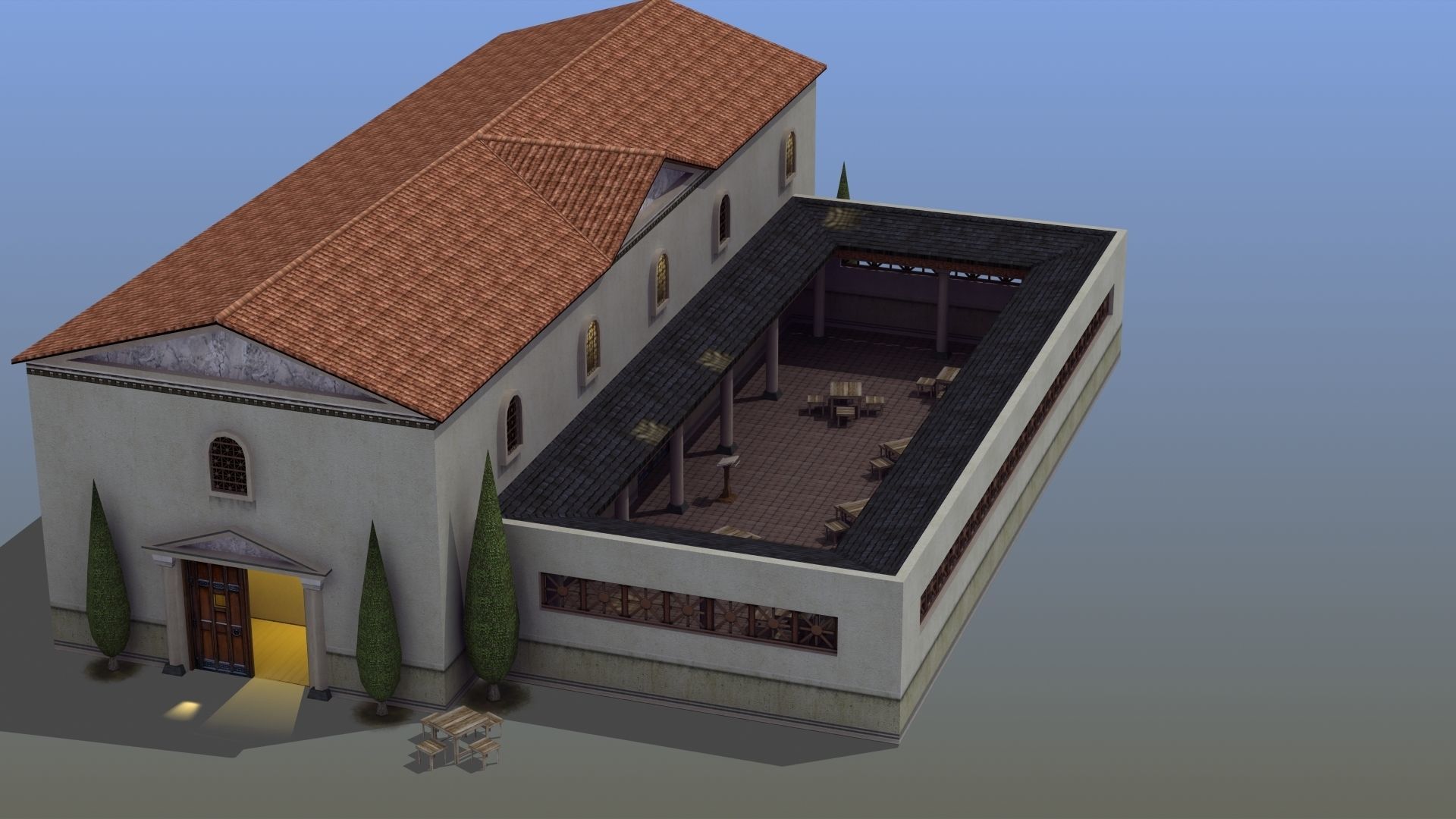 Ancient School Building 3D model_9