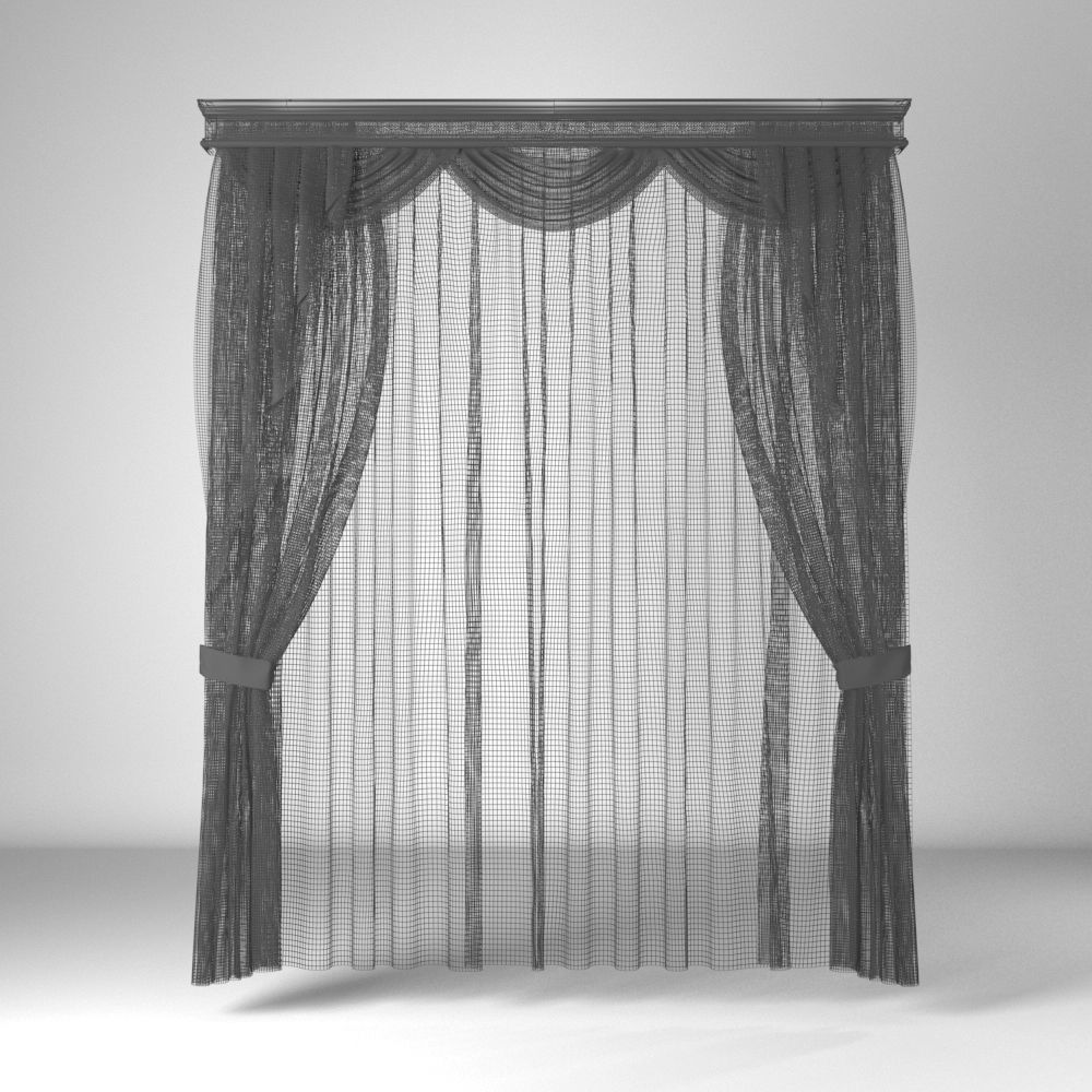 Curtain 3D high poly for architectural visualization N601 Free 3D model_4